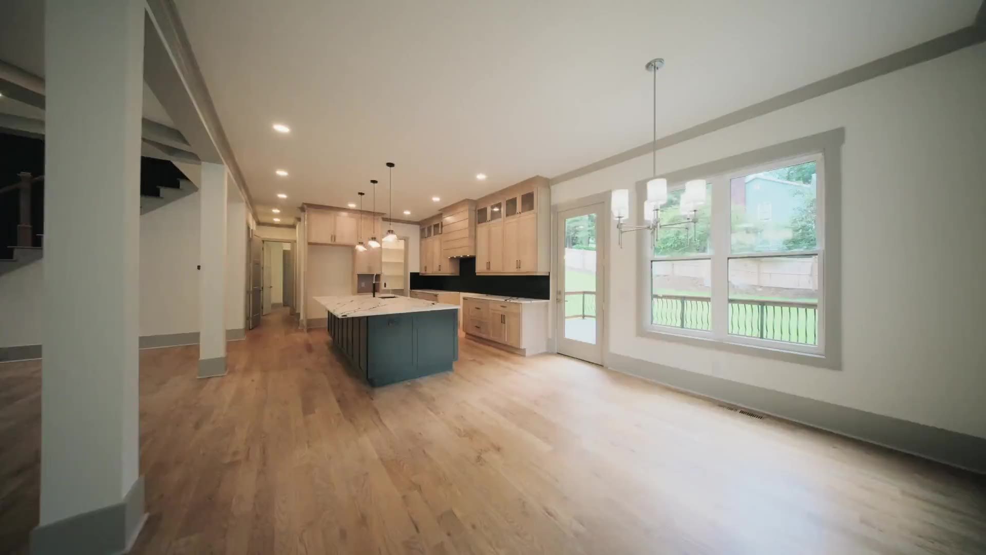 Open kitchen and living room in a newly finished home