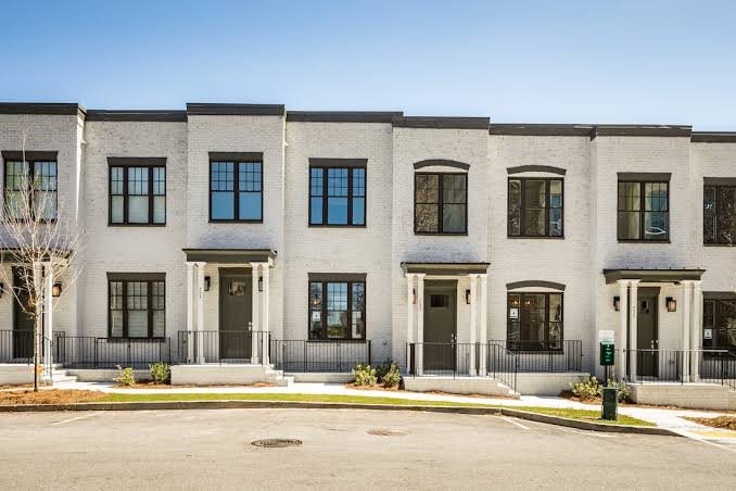 Brick townhomes on an intown Atlanta street
